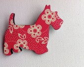 Recycled Map Wooden Dog Brooch
