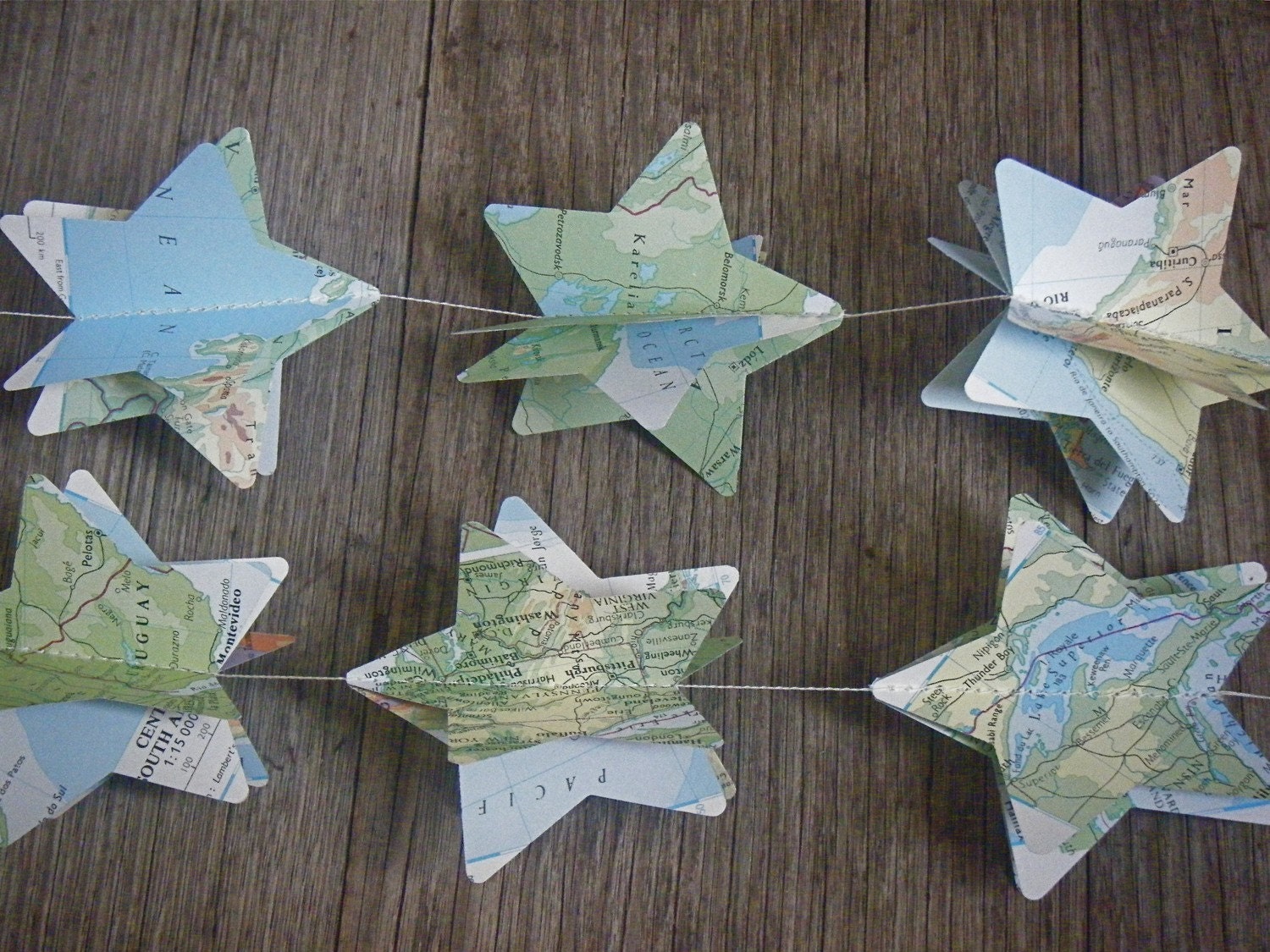 Vintage Atlas 3D Paper Mobile Star Strings