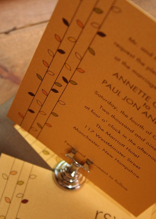 Wedding Invitation Modern  Autumn Leaves - Deposit to get started