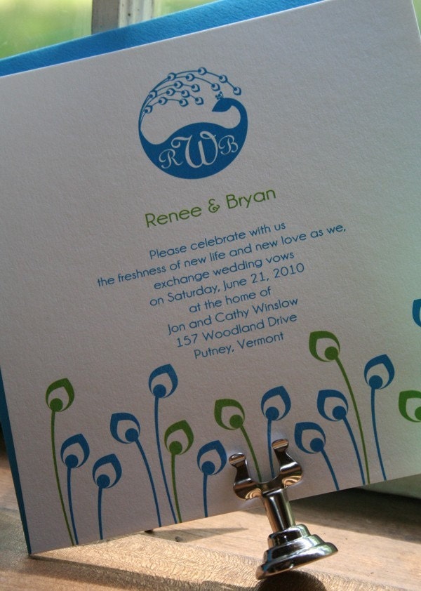 Wedding Invitation Peacock Monogram  - Deposit to get started