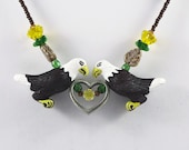 Eagles Necklace Beaded Yellow Flowers, Leaves, Heart. - TinksTreasure