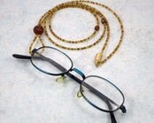 Gold Brown Crystal Magnetic  ID Badge Eye Glass Lanyard Necklace