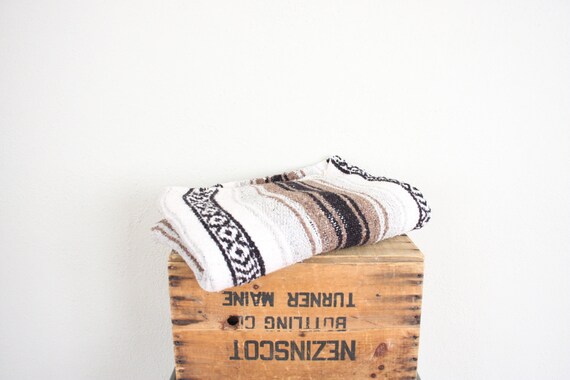 Vintage Blanket // 1970s Striped Throw in Brown and Black // Southwest Style Blanket // Rustic Cabin Decor