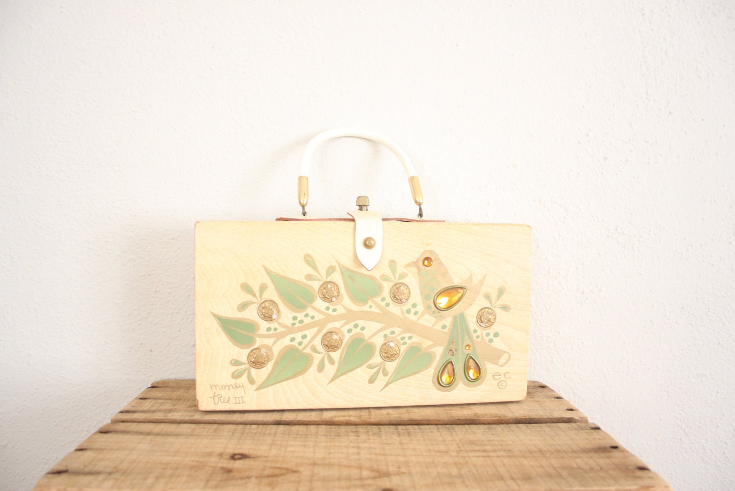 Mid Century Box Purse // 1960s Painted Wooden Bird Handbag // The Original Box Bag