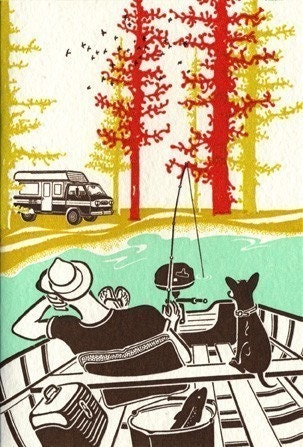 Fishing with Dog Letterpress Card