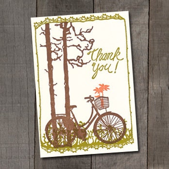 Bicycle with Flowers - Letterpress Thank You Cards - box set of ten