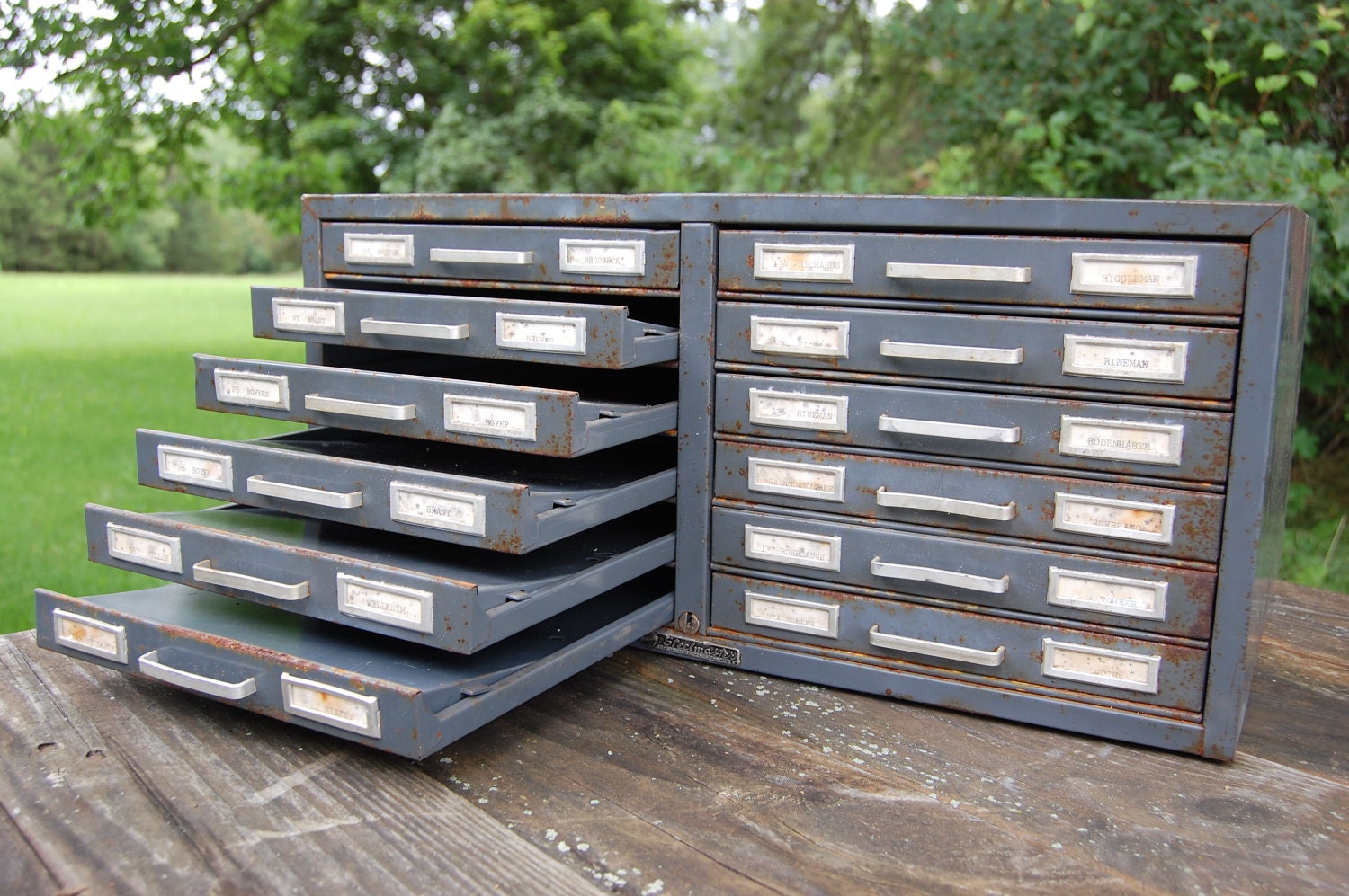 2 Industrial Steelmaster 12 Drawer Flat File Cabinet reserved for ARTIE