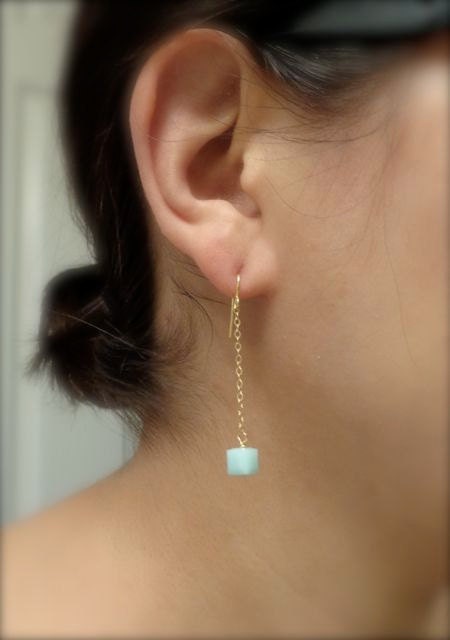 Mint Green Cube Earrings - Swarovski Crystal