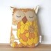 bonne nuit owl - vintage fabric pillow plush
