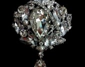 Art Deco Bridal Broach, Crystal Pearl Brooch, Victorian Wedding Jewelry, REGAL