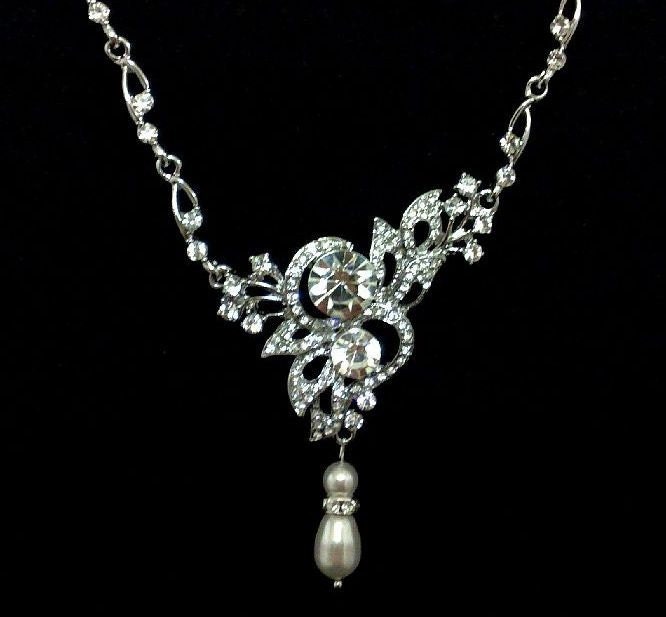 SALE - Butterfly Bridal Necklace, Swarovski Pearl Summer Wedding Jewelry, Rhinestone Crystal Accessory, ULYSSES