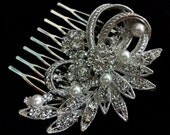 Flower Bouquet Hair Jewelry, Rhinestone Crystal Headpiece, Swarovski Pearl Bridal Haircomb, SORAYA