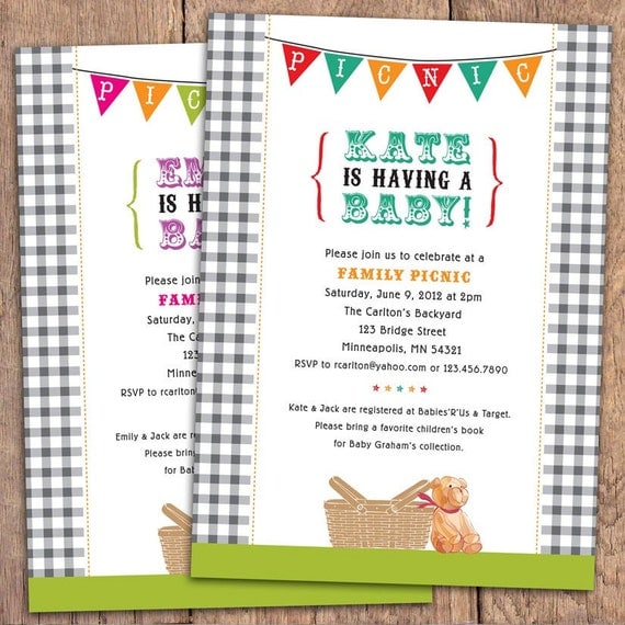 Gingham Picnic - Baby Shower Invitation. Option to Print