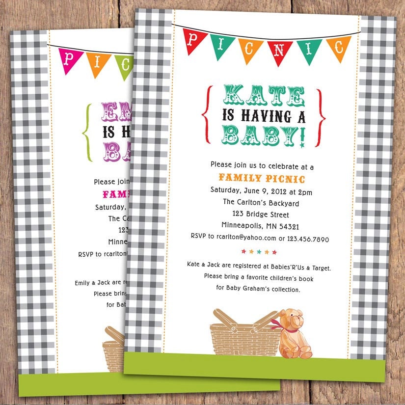 Gingham Picnic - Baby Shower Invitation. Option to Print