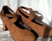 Sam and Libby Suede 90's Honey criss cross ankle strap heels. 40's inspired sz 6.5 6 1/2 b
