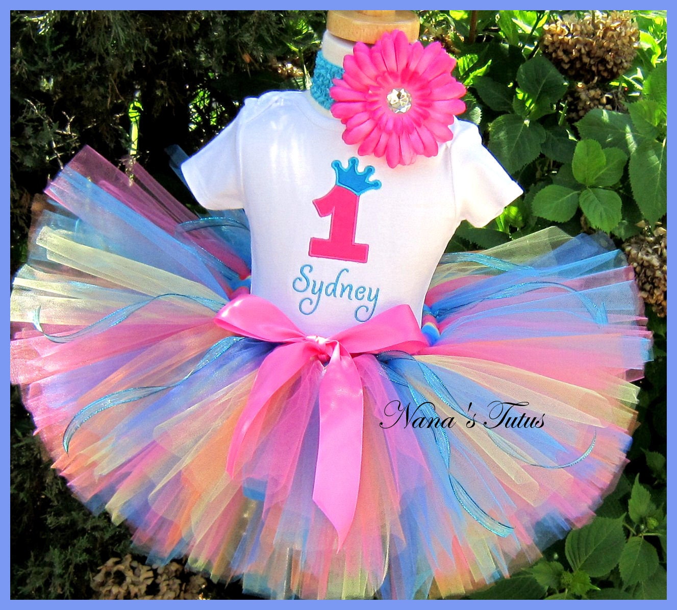 CUSTOM - Birthday  Number, Princess Crown, Multi Color,  Party Outfit,Tutu Set perfect for the Birthday Girl in Sizes 1yr thru 5yrs