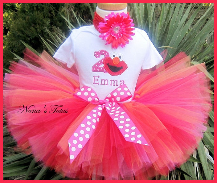 Custom,Party Outfit, Birthday Elmo with Number,Tutu Set, Polka Dots and Elmo, Theme Parties in Size 1yr thru 5yrs