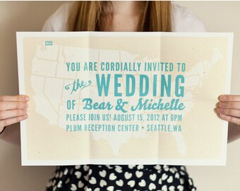 Wedding Invitation - Modern Folded Map Wedding Invitation Set