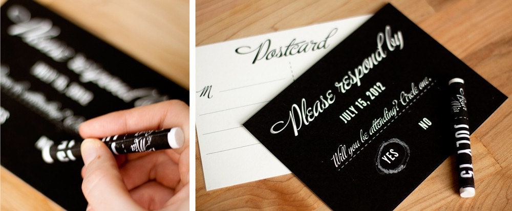 Wedding Invitation Set - Custom Chalkboard Card wedding invitation with Chalk