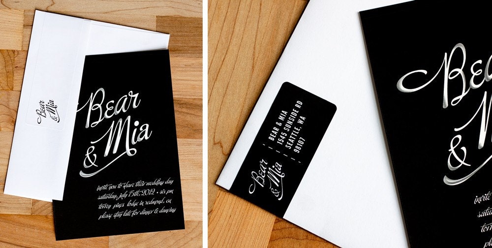 Wedding Invitation Set - Custom Chalkboard Card wedding invitation with Chalk