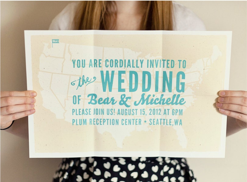 Wedding Invitation - Modern Folded Map Wedding Invitation Set