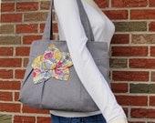 Eco Friendly Sophisticate Purse in Gray, Recycled Fabric with an Adorable Organic Daisy Print Flower