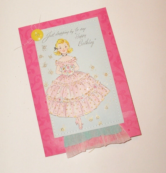 Handmade Birthday Card - Repurposed 1950's Card