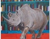 There is a rhino in the library  8x10 print