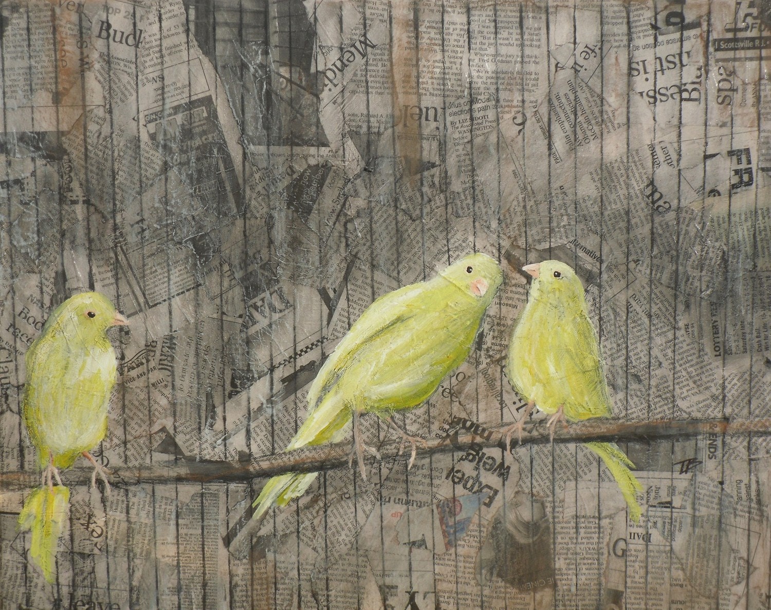 caged canaries - original 16x20 painting