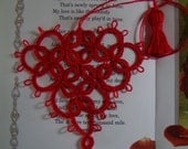 ANYTHING FOR LOVE   red     Tatted Heart Bookmark