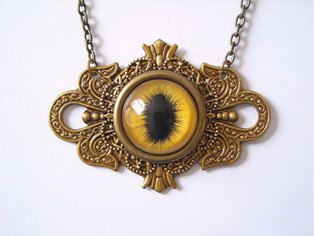 Cat Eye Choker Medieval Celtic Fantasy Cat Lover Taxidermy Eye Glass Eye Amber