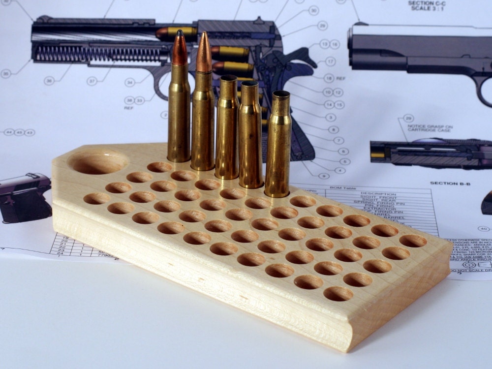 Maple reloading block with deep holes for rifle calibers - 1/2" diameter - .30-06 .270 Win, other.