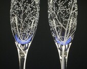 Spring Wedding Flutes . Branches and Leaves . 2 Hand Engraved Champagne Flutes . Bridal Party Gift . Take 15% OFF At Checkout