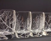 Four Seasons Branches  .  Set of 4 Hand Engraved Drinking Glasses