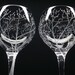 2 Red Wine Glasses . Hand Engraved Crystal Glass . 'Branches And Leaves' . Bridal party gift Spring Glassware