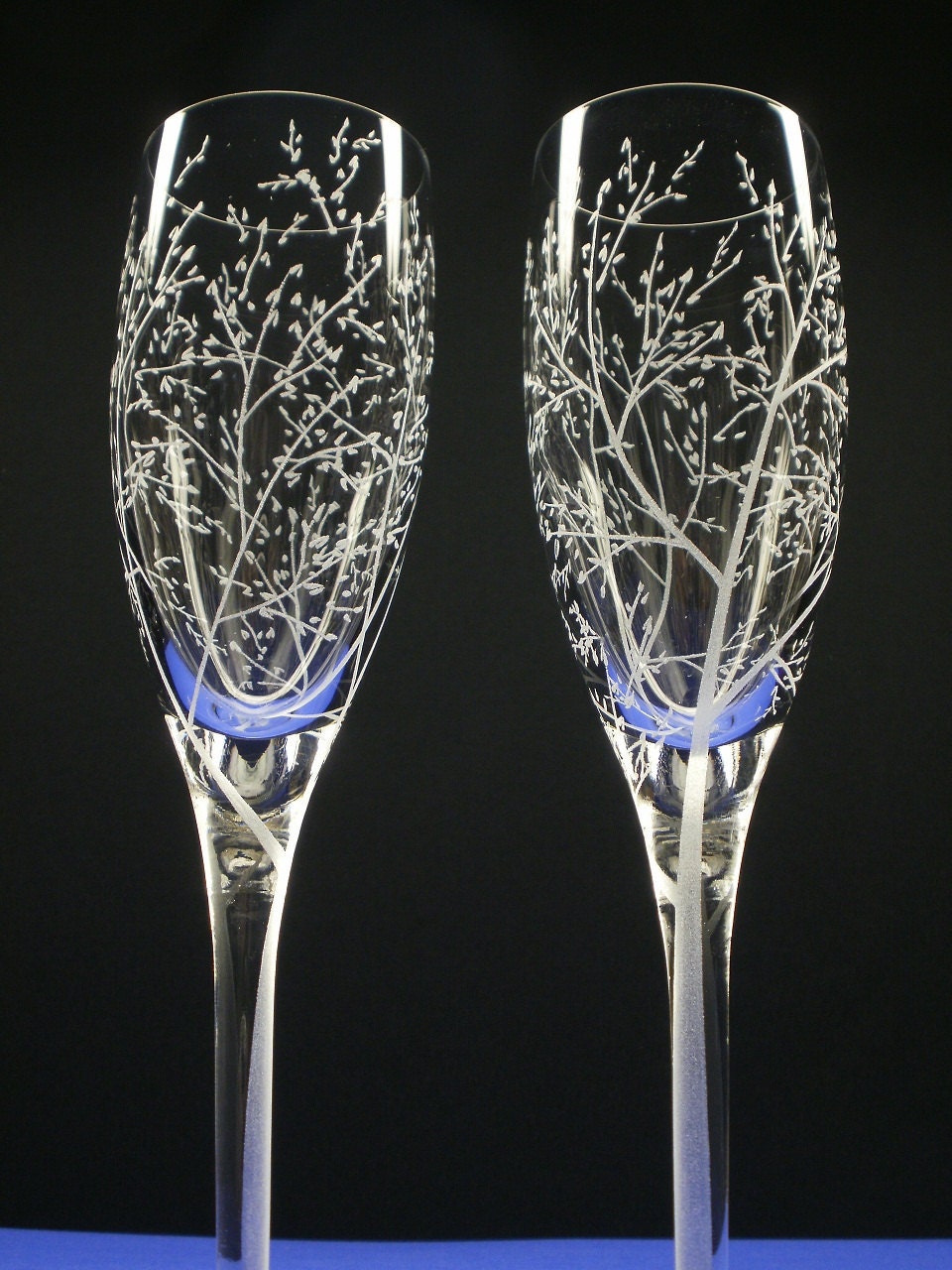 Spring Wedding Flutes . Branches and Leaves . 2 Hand Engraved Champagne Flutes . Bridal Party Gift . Take 15% OFF At Checkout
