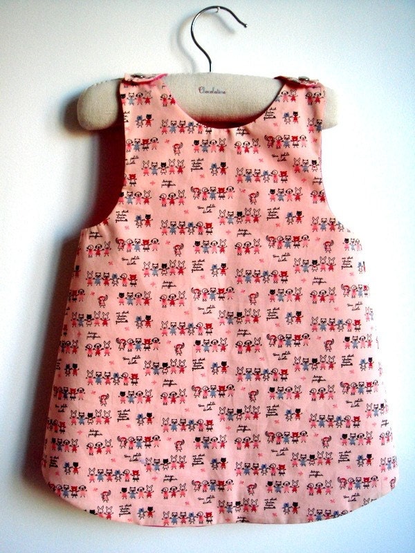 Girls Dress - Reversible Pinafore - French Style -  A l'Ecole (At School) - Sizes for Babies, Toddlers and Girls from 6M to 5T