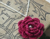 Hyde Park Crochet Flower Necklace- Raspberry