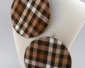Multi brown plaid fabric big circle earrings