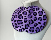 Big cotton fabric circle earrings, purple cheetah print