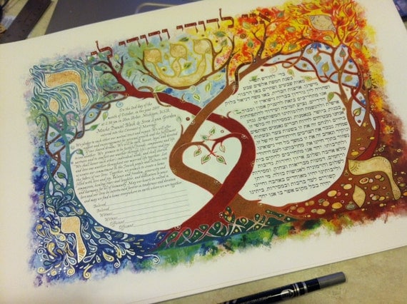 Four Elements- Air, Water, Earth and Fire, Wedding Contract or Ketubah