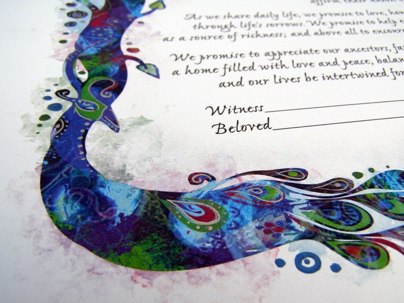 Elegant Peacock Ketubah - Jewish Marrigage Contract
