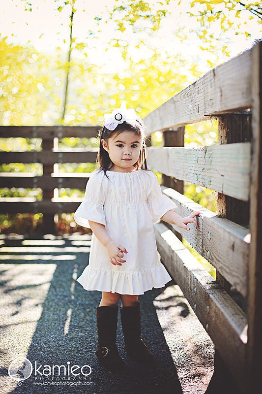 My Whimsy Girl Vintage Inspired Natural Cotton Peasant Ruffle Dress perfect for under knot dresses etc.