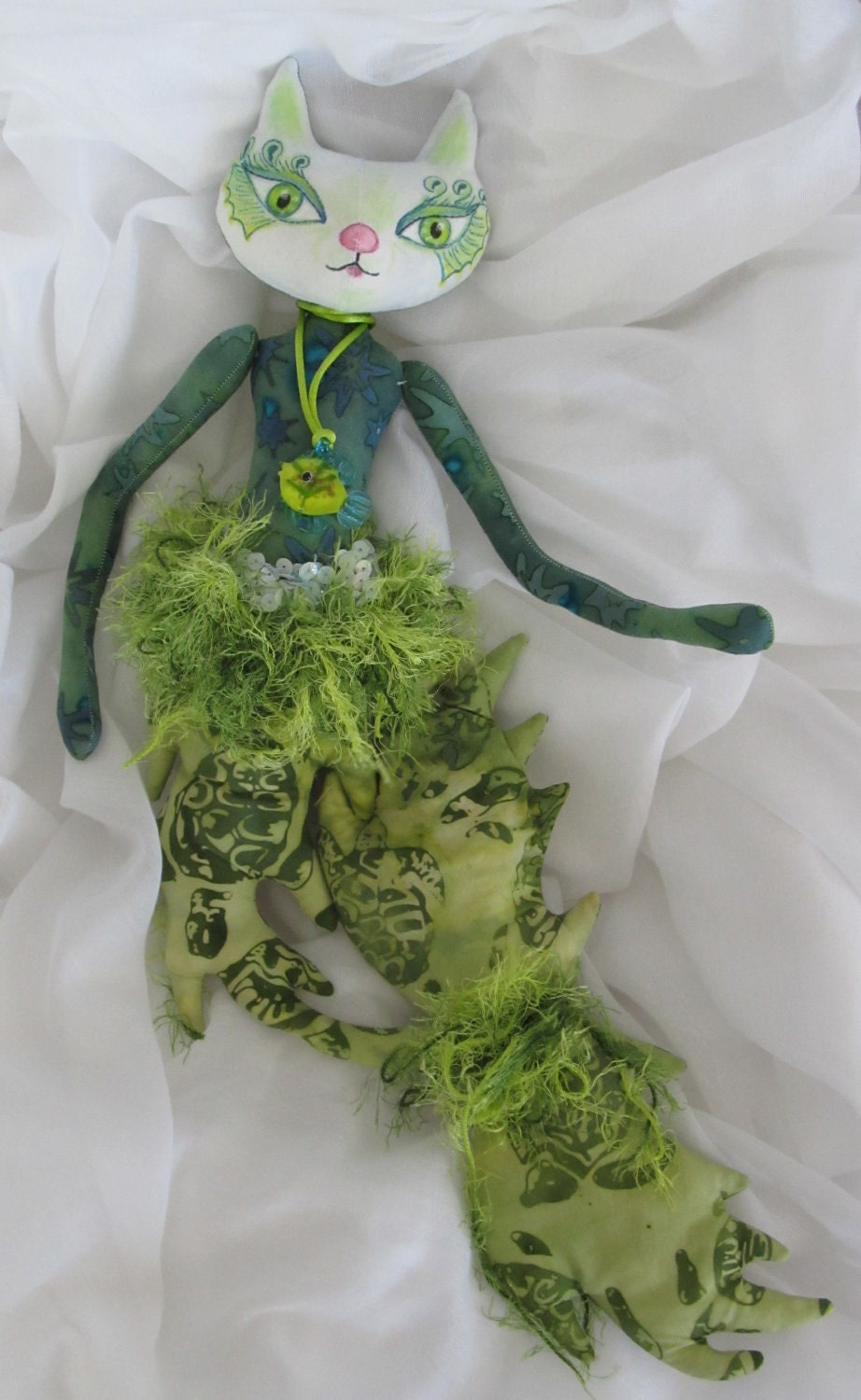 CATFISH, soft sculpture art doll, ooak, wall hanging