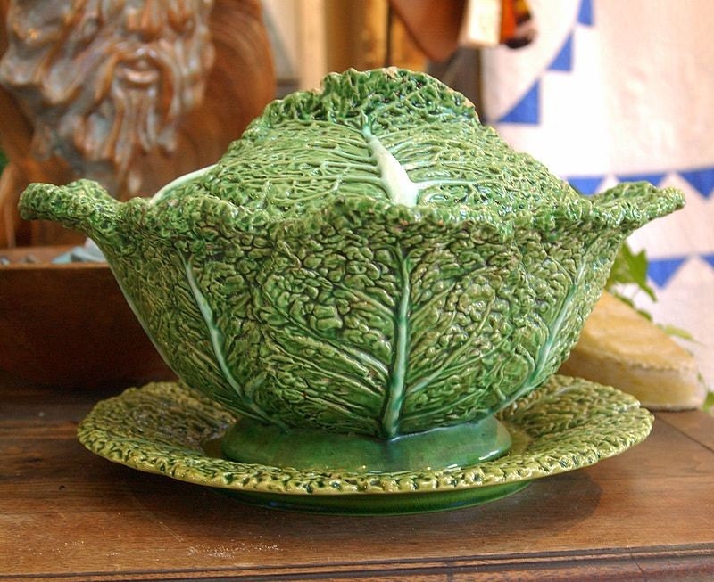 Vintage Majolica Cabbage Leaf Serving Bowl by CountryAnthropology