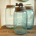 Salvage Antique Zinc Lid Blown Glass Masons PATENT Canning Jars Retro Blue