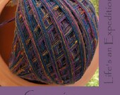 Yarn: Grapevine purple wool blend yarn 100 yards, by dj runnels, violet blue magenta pink gold green, worsted yards