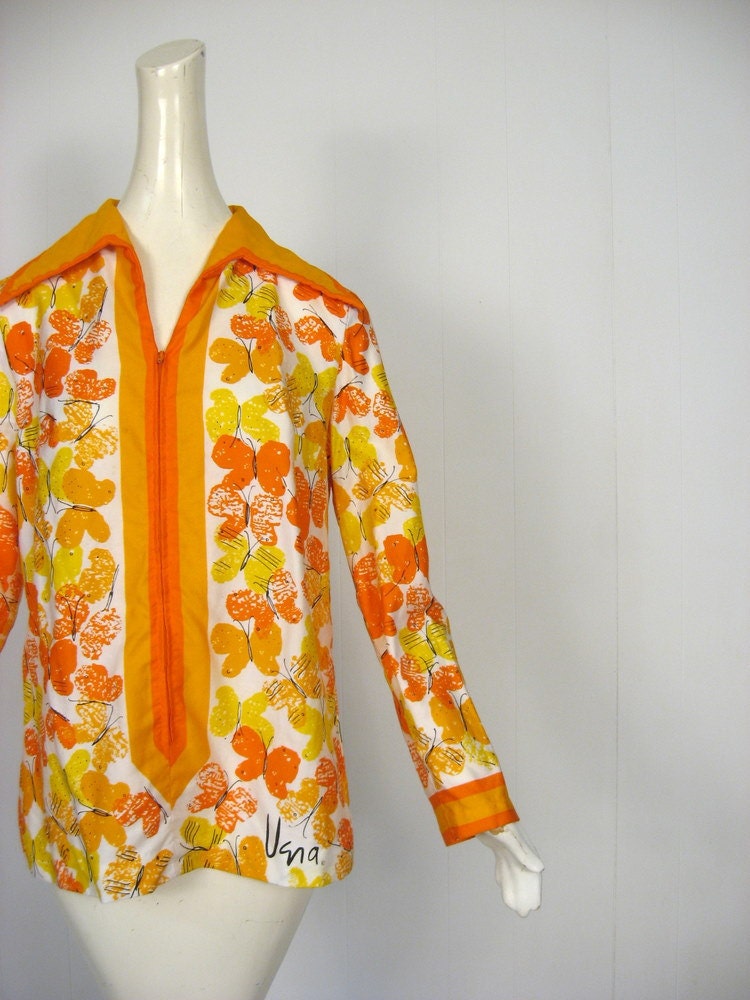 Vera Butterflies Blouse / 1960s / Cotton / Vera Neumann / L