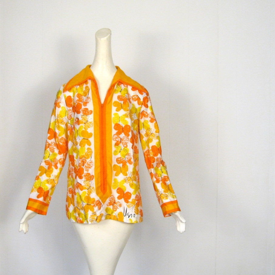 Vera Butterflies Blouse / 1960s / Cotton / Vera Neumann / L