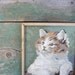 Vintage Paint by Numbers Cat / Framed Kitty Painting / Shabby Tabby